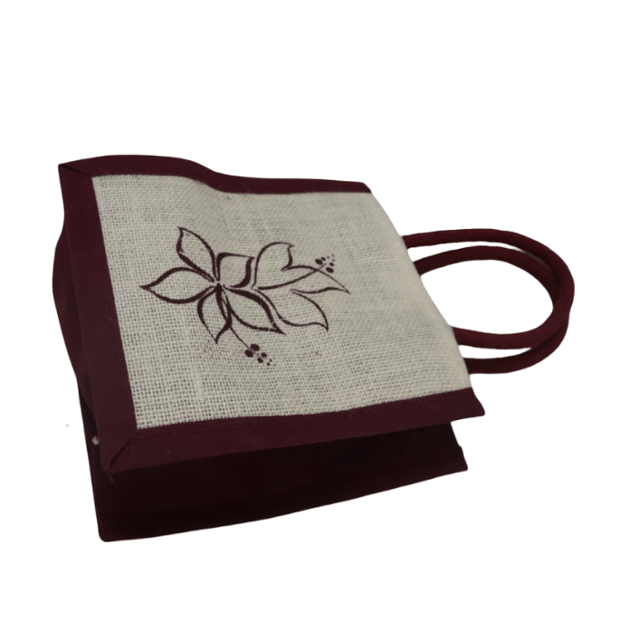 Stylish Jute Tote Bag with Floral Design view 2
