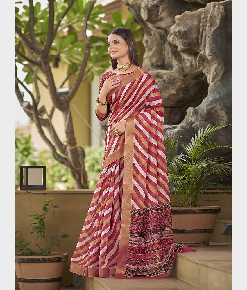 Sariya Chanderi Striped Saree With Unstitched Blouse Piece ( Yellow ) view 2