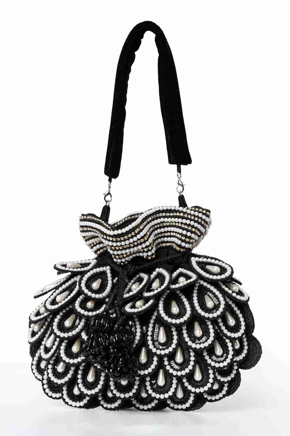 Black Suede Pearl & Micro Bead Embroidered Potli view 2