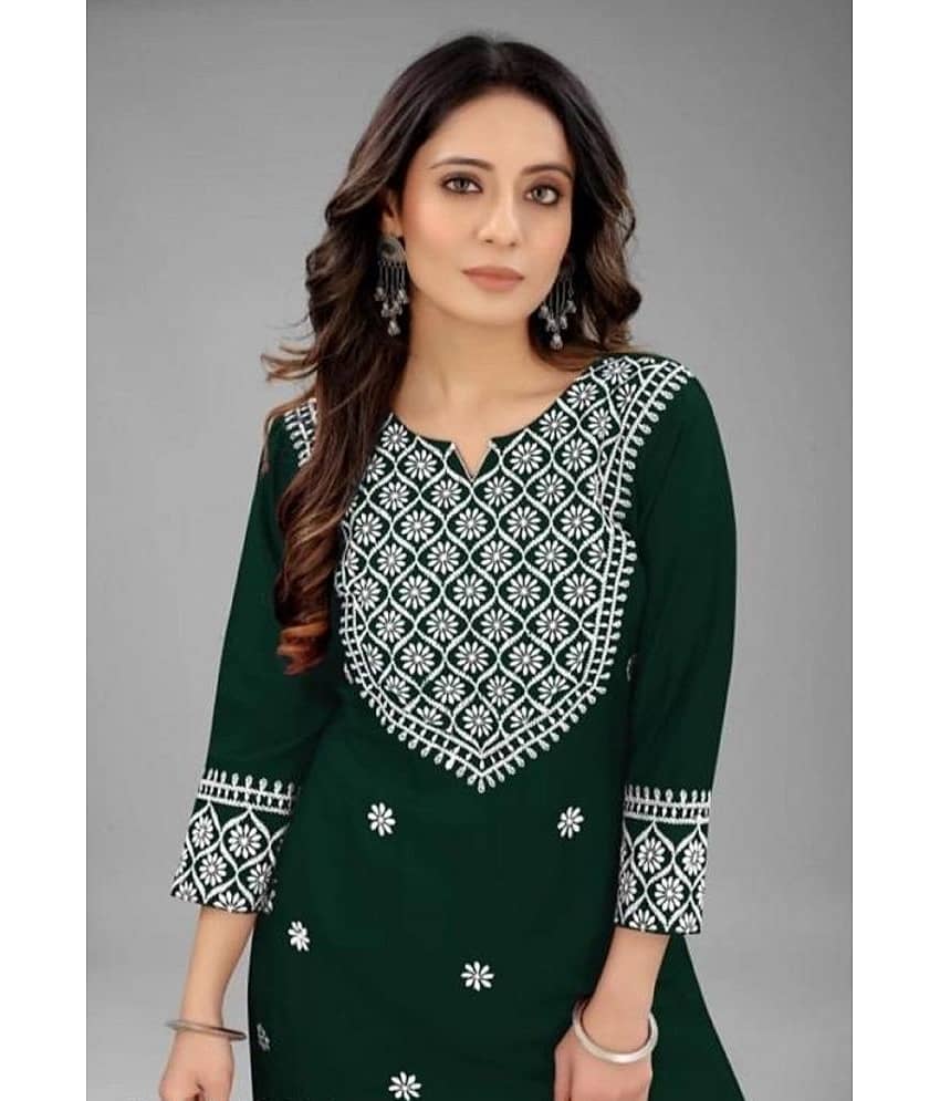 QPEEZ - Green Rayon Women's Straight Kurti ( Pack of 1 ) view 2