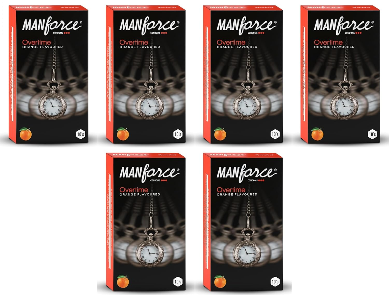 Manforce Overtime Orange Flavoured Condoms for Men| 3-in-1 Ribbed Contoured & Dotted for Extra Stimulation| Lubricated Latex Condoms| 10pcs x Pack of 6 view 2