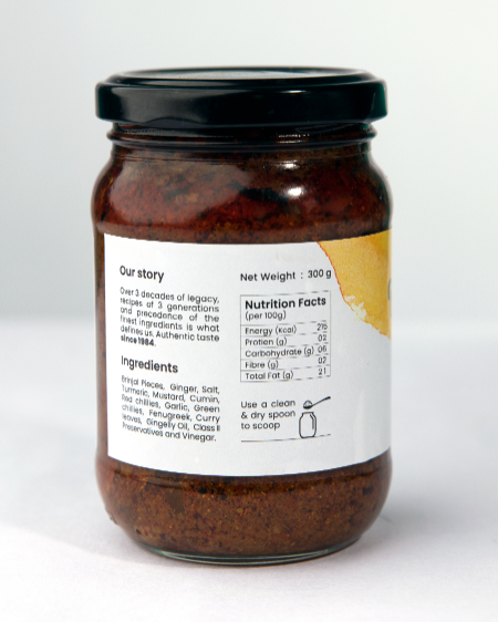 Bhogarajus Brinjal Pickle - 300 grams (Food Grade Pouch) view 2