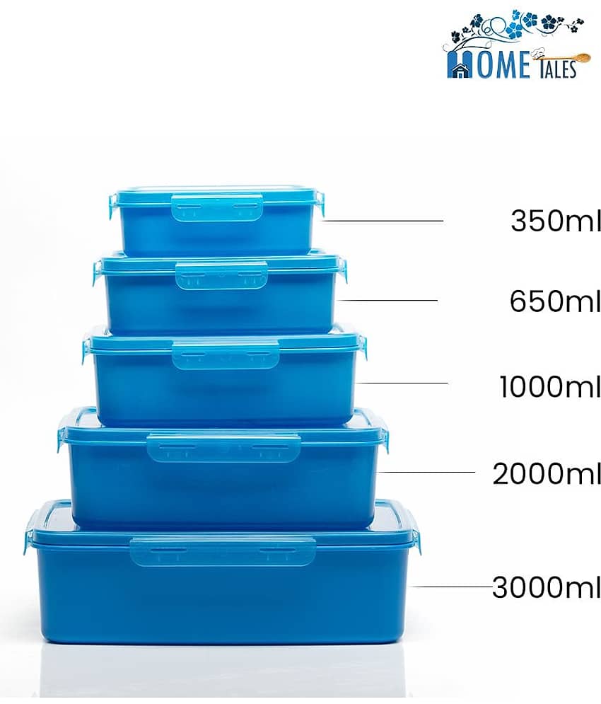 Plastic Multi-Purpose Rectangle Food Container 3000ml, 2000ml, 1000ml, 650ml, 330ml, Blue (5U) view 2