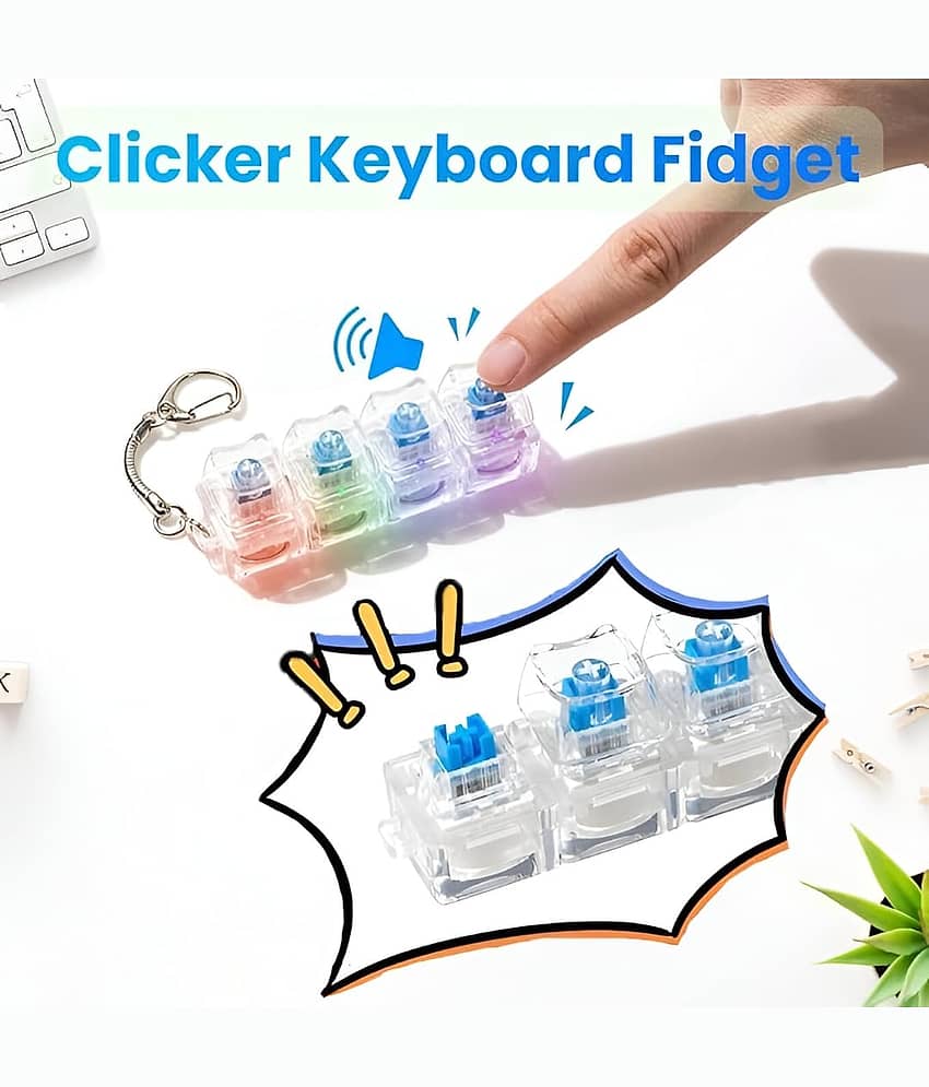 DHSMART Mechanical Keyboard Switch Fidget fujino Toy fujino with Keychain | Clicker Keycap Fidget Pad with 4 Clear Switches view 2