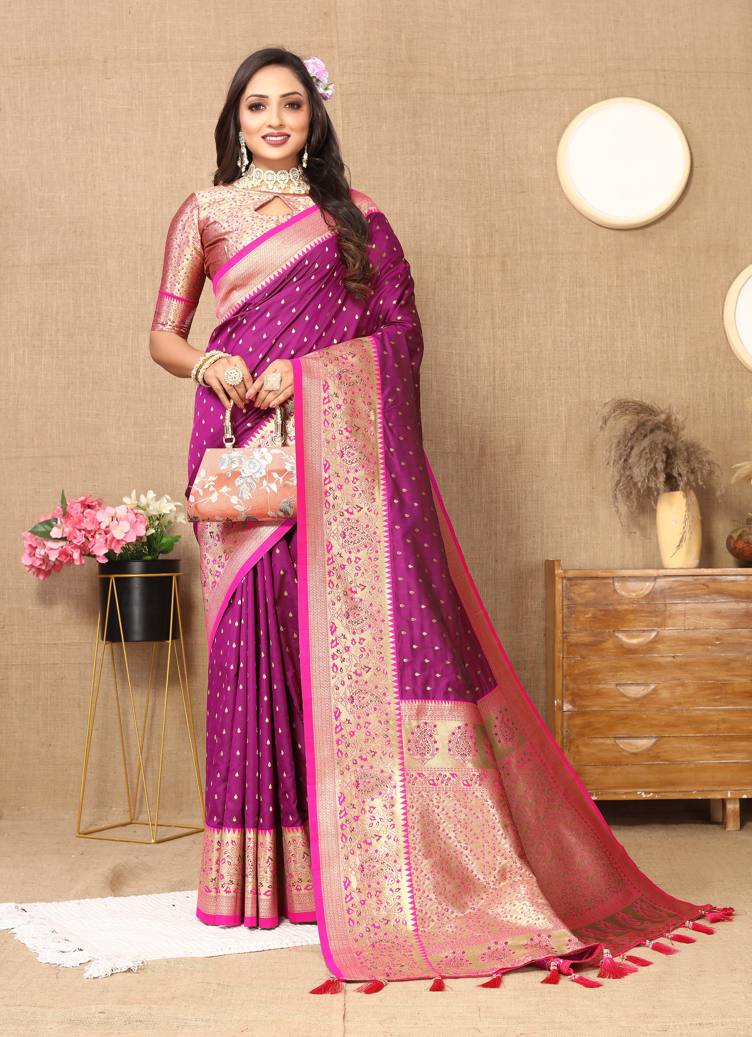 Soft silk saree with zari weawing design and ... view 2