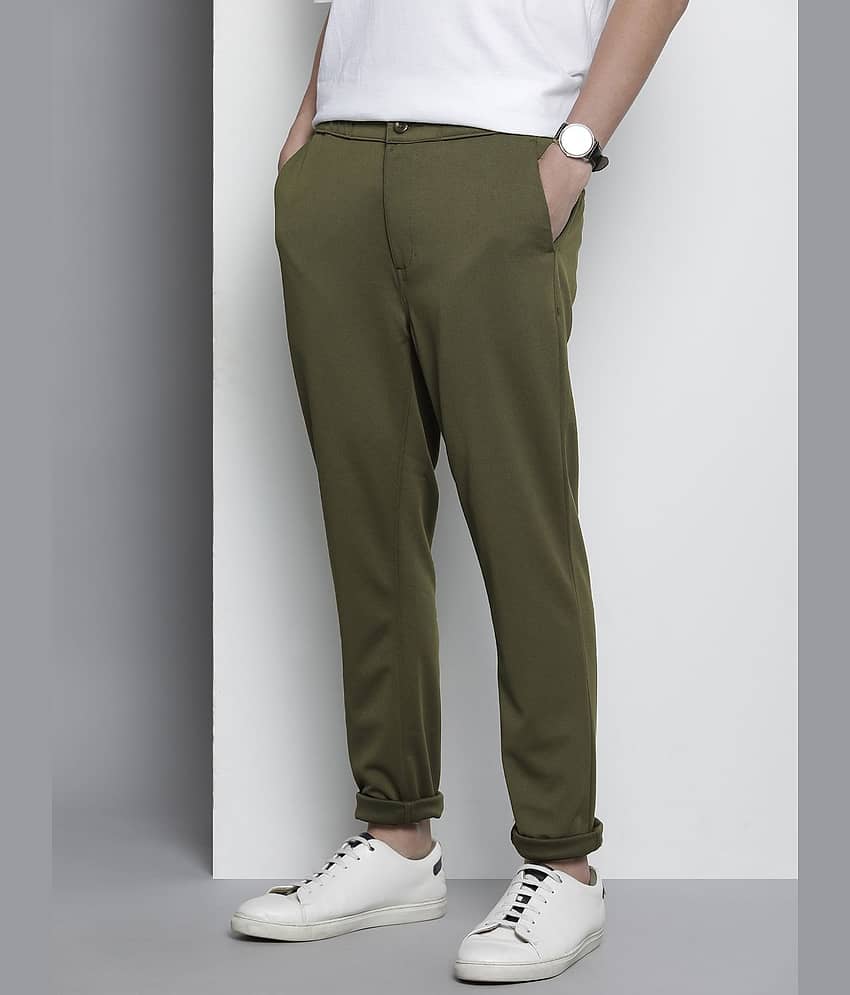 The Indian Garage Co. Slim Flat Men's Formal Trouser - Olive ( Pack of 1 ) view 2