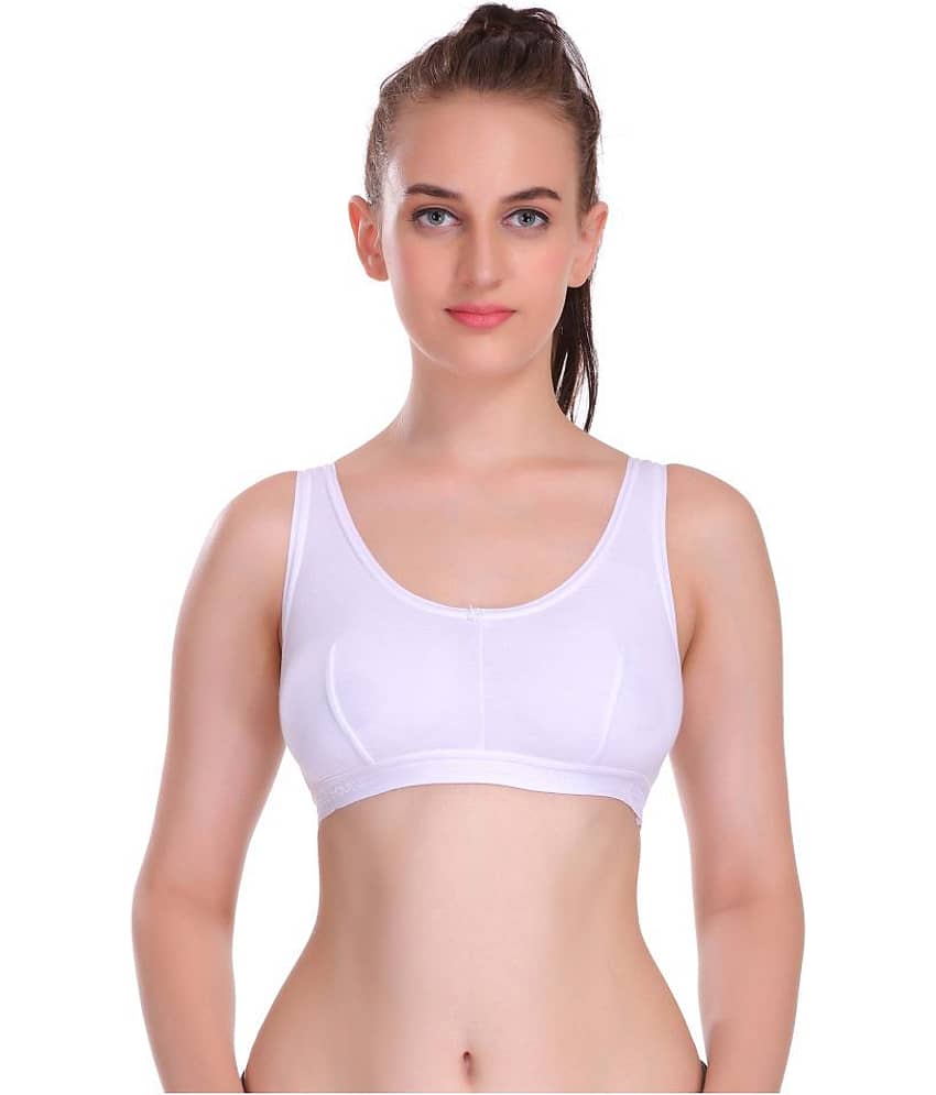 Eve's Beauty White Cotton Blend Solid Sports Bra view 2