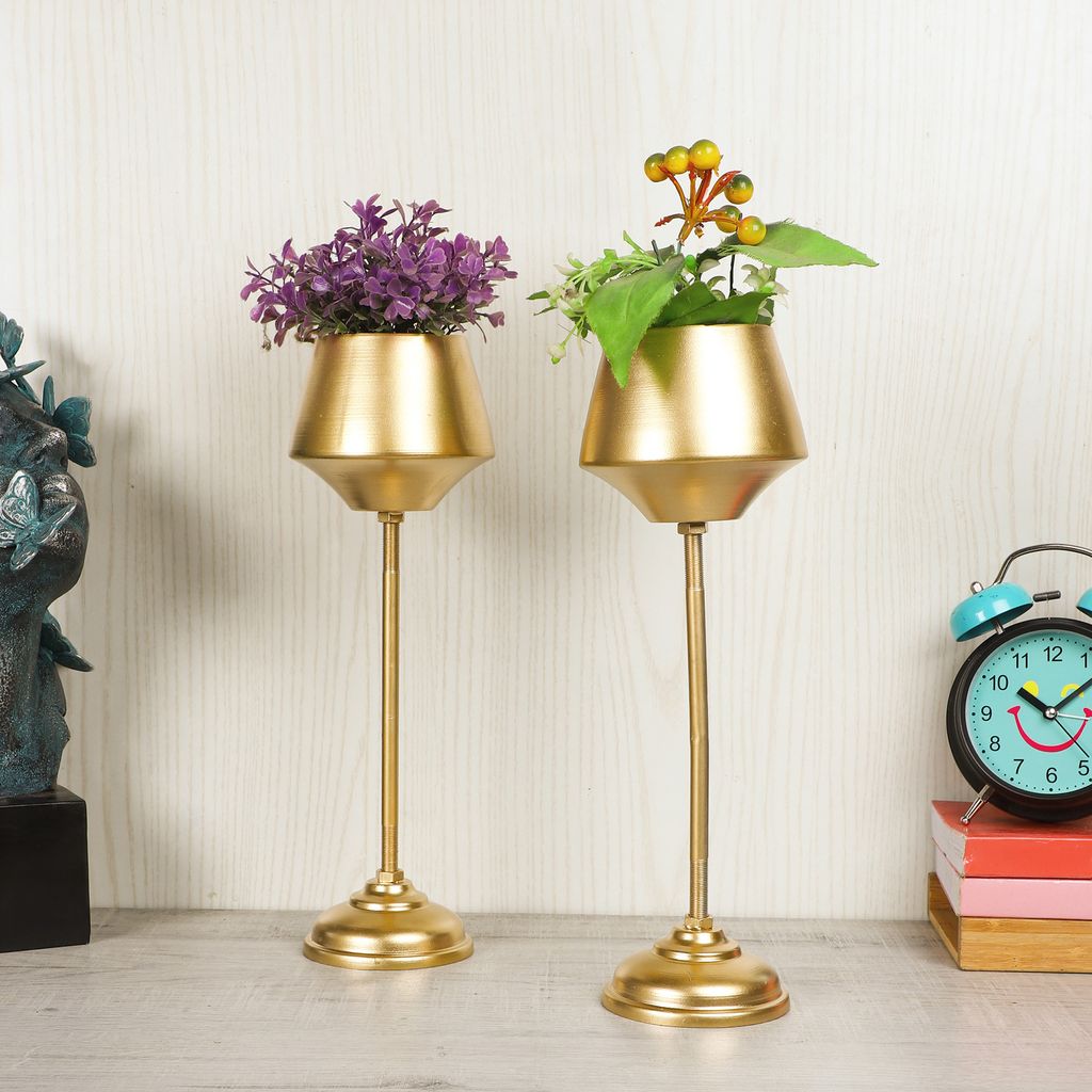 Big Pot Shape Planter Gold & Black Planter Stand Set of 2 view 2