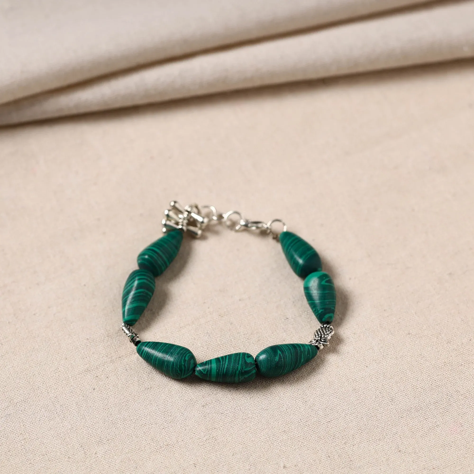 Green - Handmade German Silver Beaded Bracelet 09