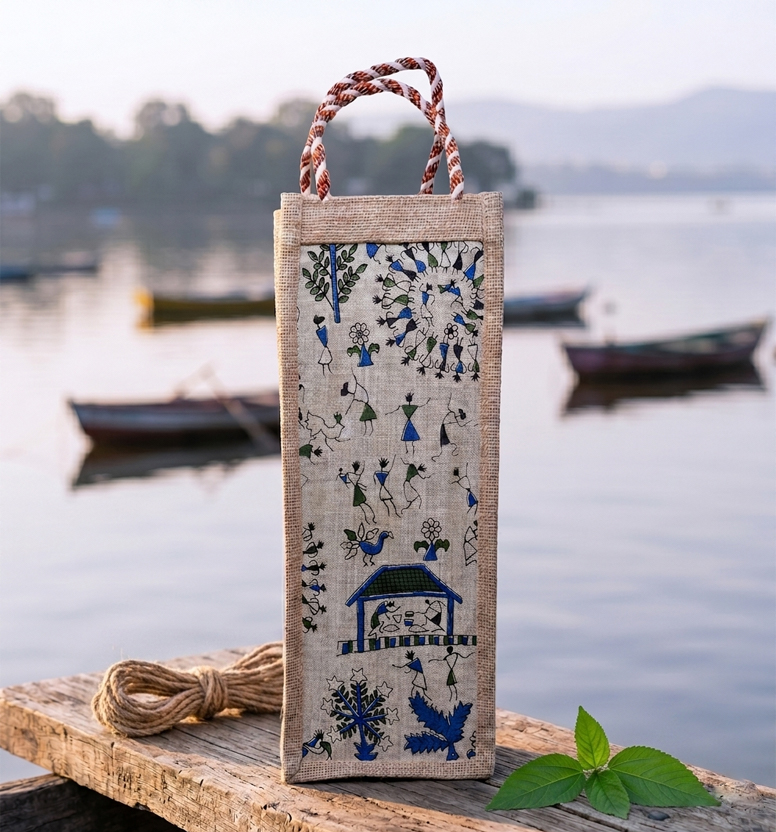Handcrafted Jute Bottle Bag view 2