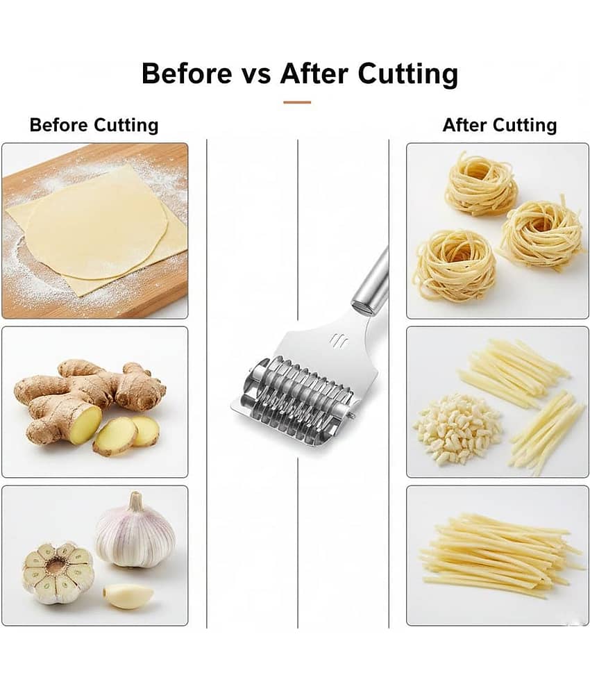 THRIFTKART - Noodle Cutter Roller High Grade Stainless Steel Lattice Roller Docker Dough Cutter Pasta Spaghetti Maker for Kitchen Cooking Tools with Hanging Loop (Pack of 1) view 2