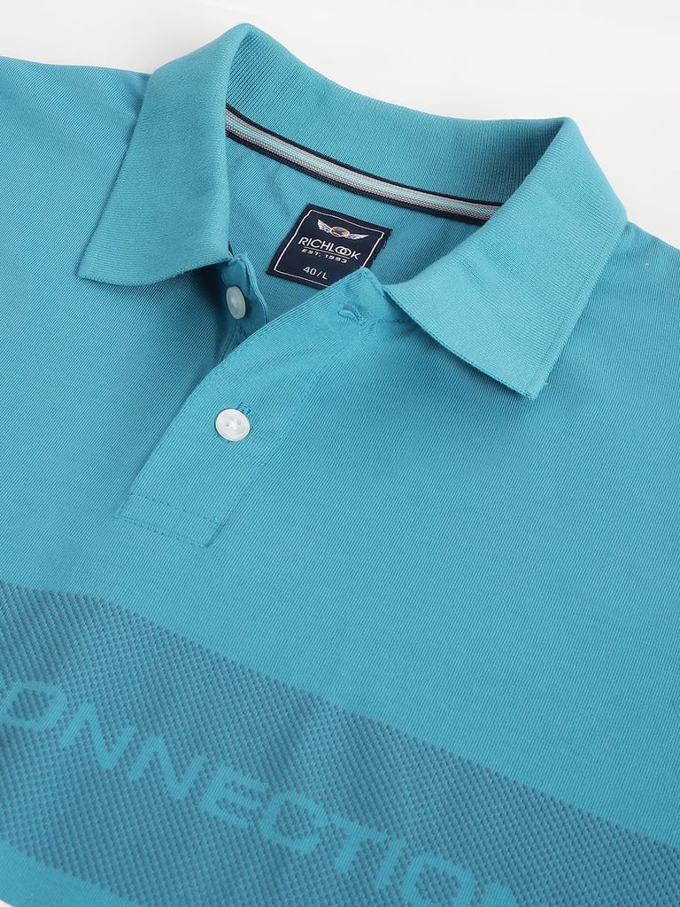 Men Teal Regular Fit Polo Neck T-Shirt view 2