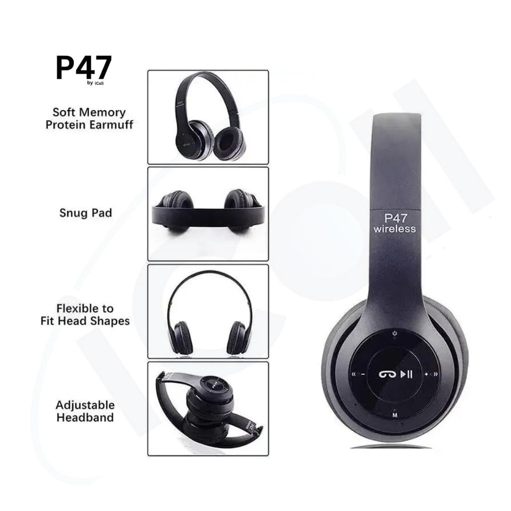 P47 Wireless Headphones Over-Ear Bluetooth Headphones with Microphone, Hi-Fi Stereo Sound, Soft Memory-Protein Earmuffs, Foldable Wireless and Wired Headsets for Cell Phones, PC, TV (MULTI COLOR) view 2
