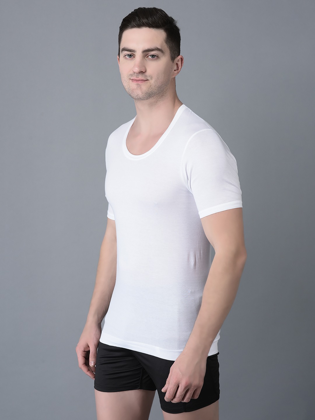 Men's White Pack of 10 Solid Egyptian Cotton Vest view 2
