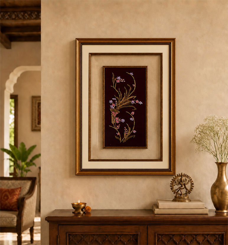 Handcrafted Zari Zardozi Velvet Floral Frame