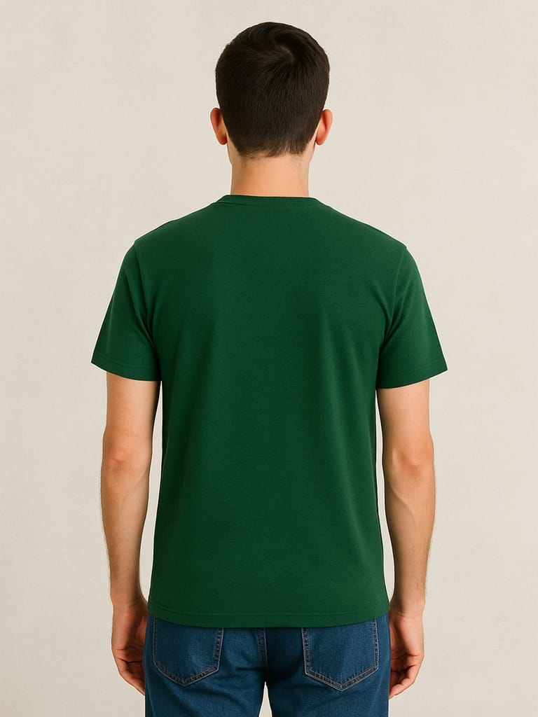 Cotton Green Plain Round neck T-Shirt view 2
