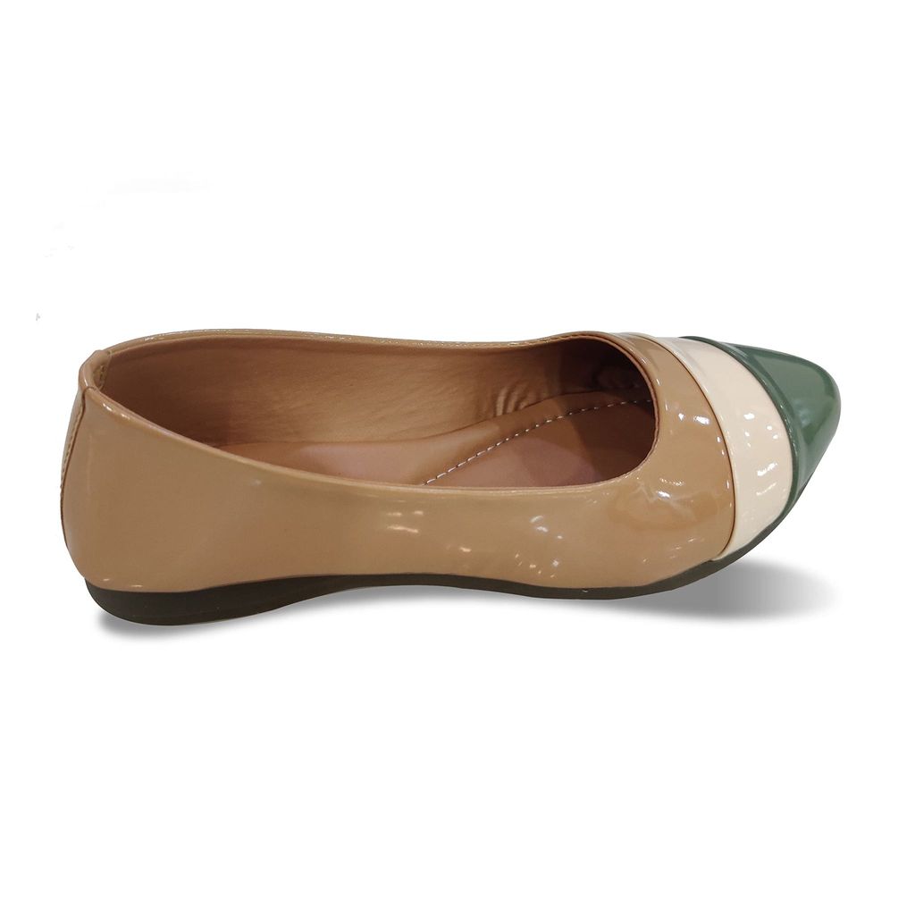 Colorblock Comfortable and Stylish Ballets Flats | for Casual Wear, Party and Formal Wear Occasions l | Bellies for Women & Girls Beige view 2