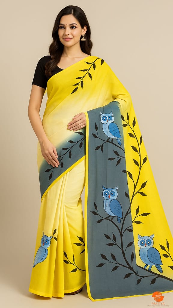Kerala cotton saree hand painted view 2