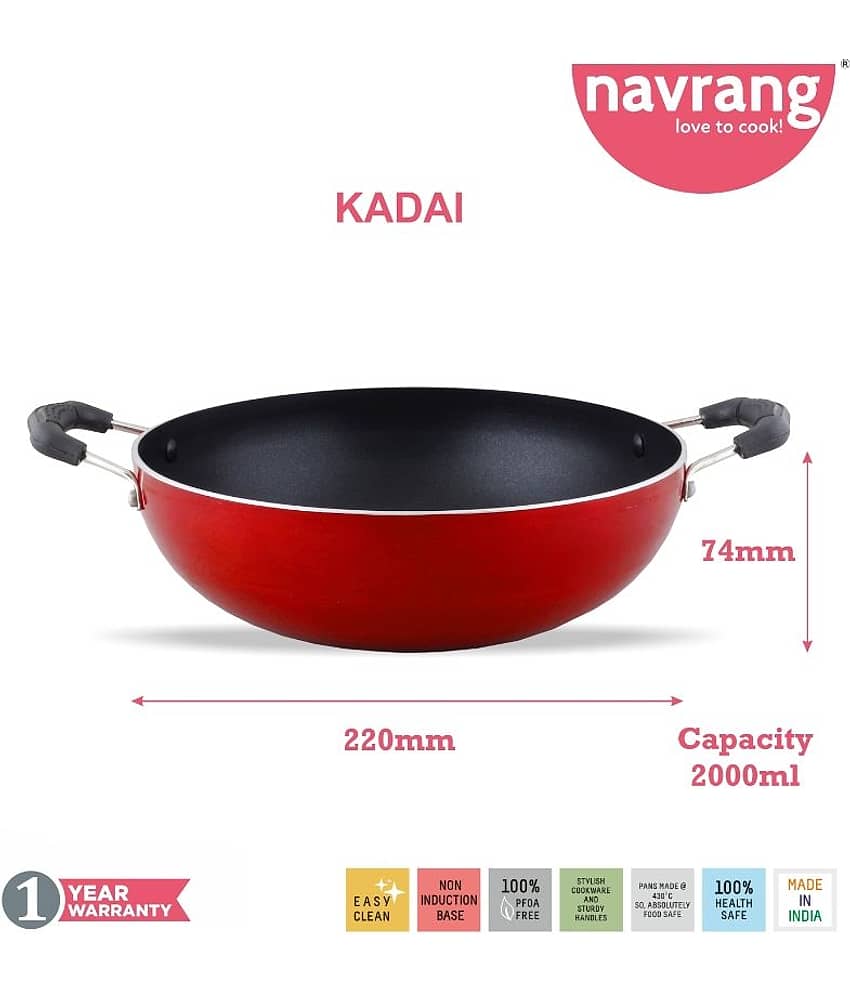 Navrang Nonstick Aluminium 2 PC Cookware Set ,Tawa 260 + Kadai 200,Red NON-INDUCTION view 2