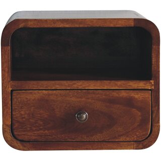 Extra Mini Wall Mounted Curved Chestnut Bedside with Open Slot view 2