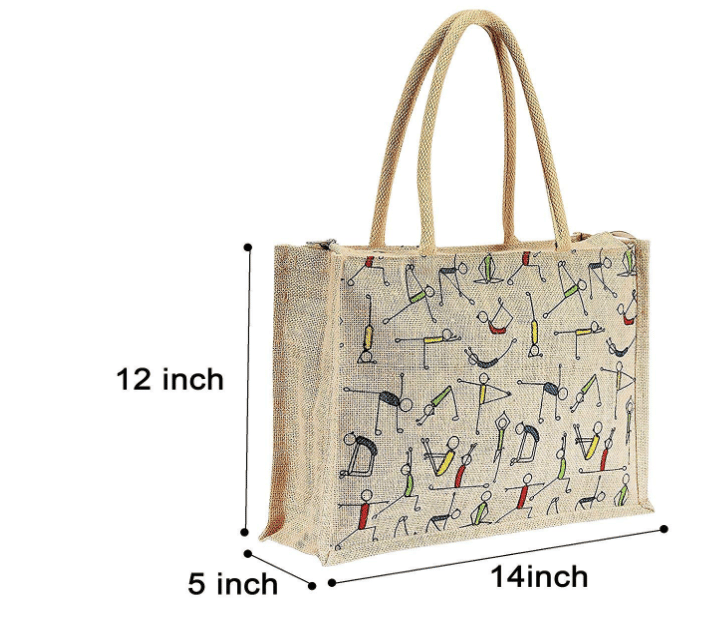 AMEYSON Yoga & Tomato Design Jute Bag with Zip Closure | Tote Lunch Bag | Multipurpose Bag (4) view 2