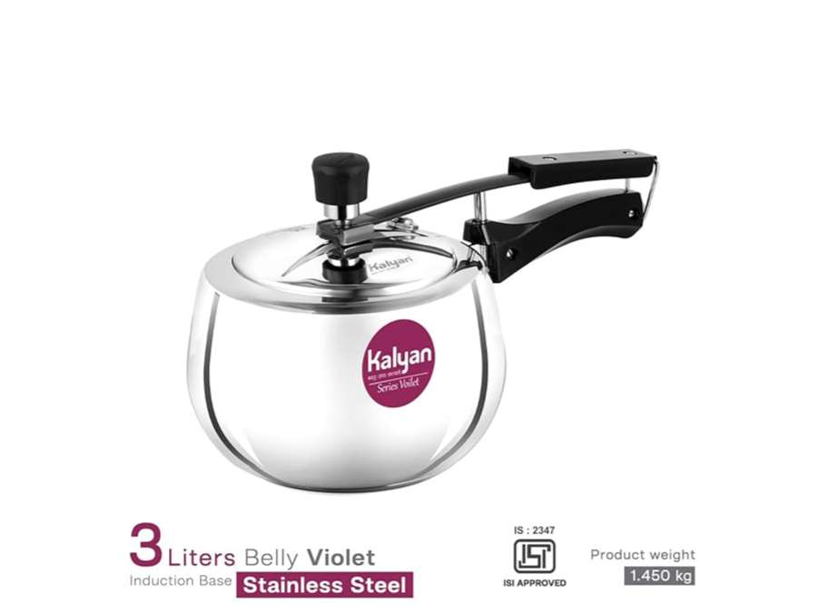 Kalyan Belly Induction Base, Sandwich Bottom Stainless Steel Pressure cooker (Innerlid, Voilet) - 3 Litre view 2