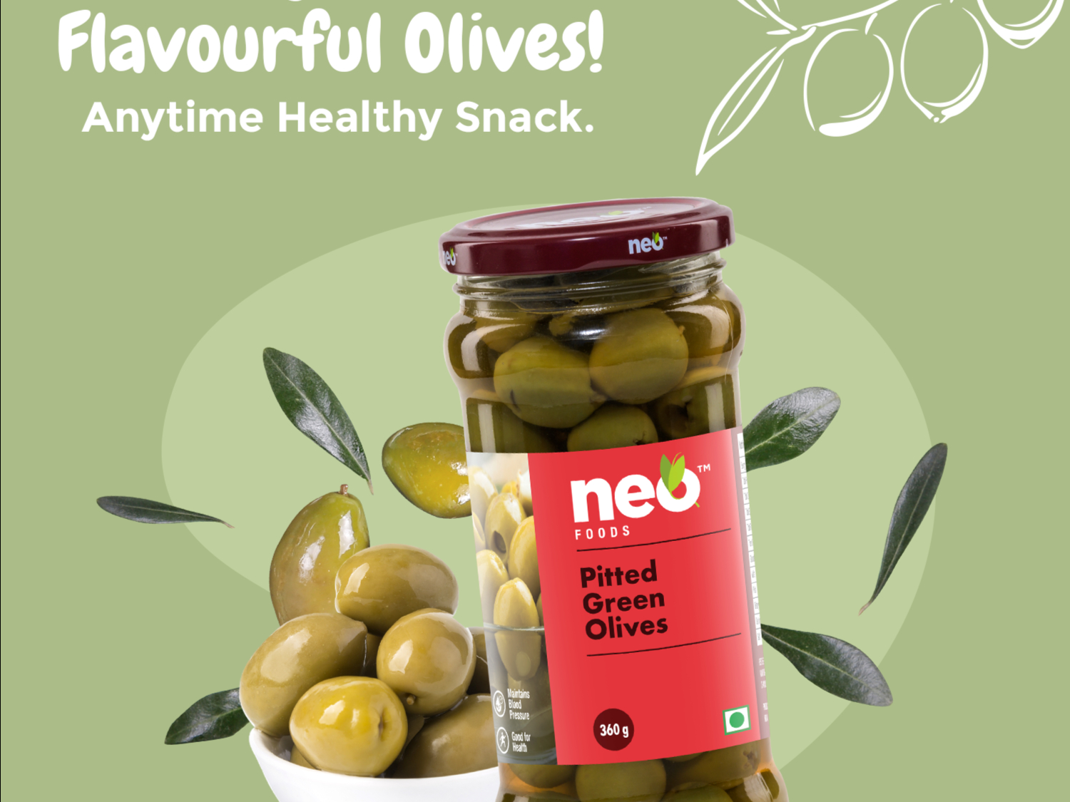 Neo Foods Pitted Green Olives 360g view 2