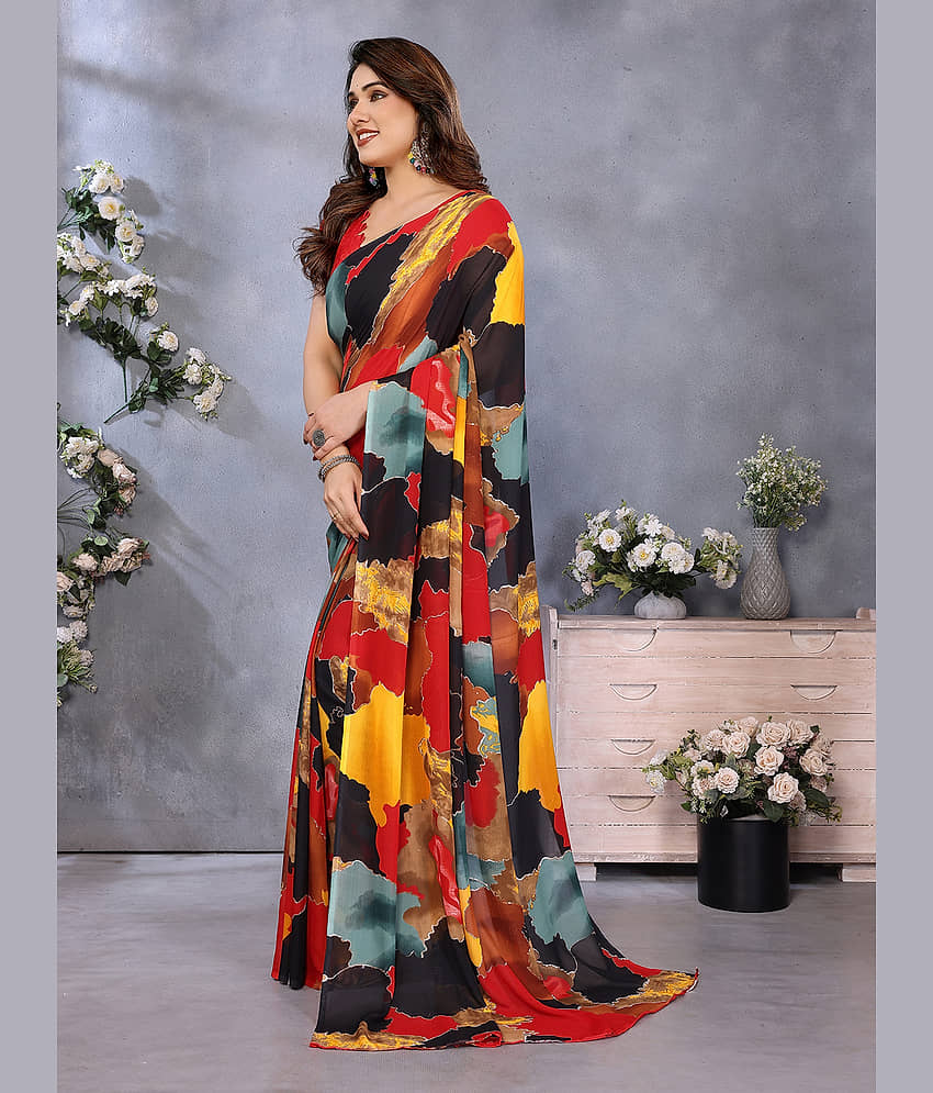 ANAND SAREES Georgette Printed Chanderi saree With Unstitched Blouse Piece ( Multicolor ) view 2