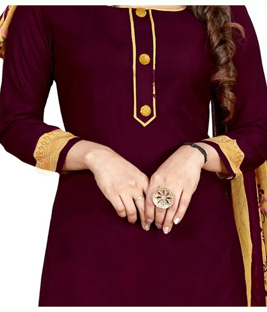 Kkrish Unstitched Crepe Solid Dress Material - Maroon ( Pack of 1 ) view 2