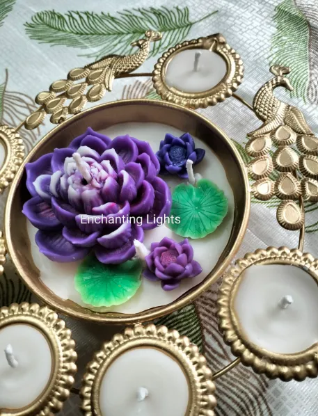 Peacock Urli Candle view 2