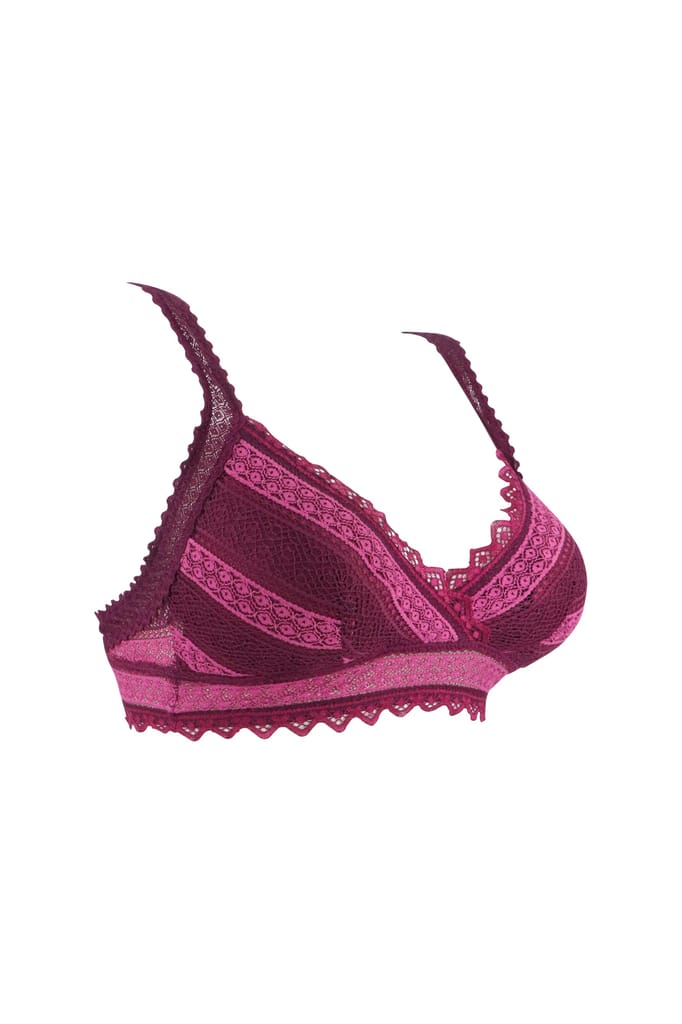 "Women's Push-Up Bra with Lace Detailing - Stylish Floral Pattern, Comfortable Support, Adjustable Straps, Purple Style 2 view 2