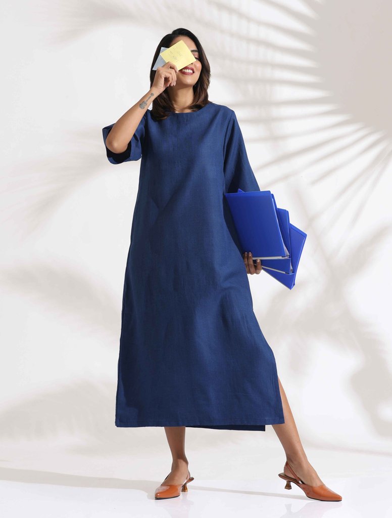 trueBrowns Blue Slub Dress - Blue (XS) view 2