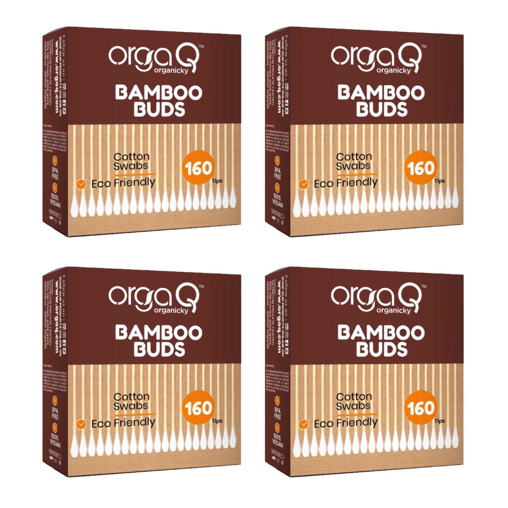Orgaq Organicky Natural Bamboo Ear Buds 80 Steam Multipurpose Double Tip Cotton Swabs with Sustainable Bamboo | Eco Friendly