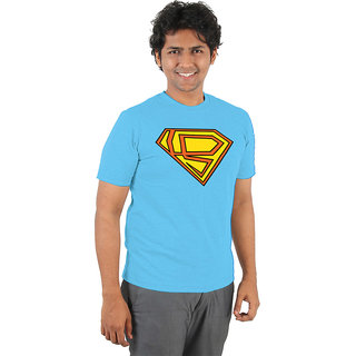 Super Mens Blue Printed Cotton Lycra Round Neck T-Shirt view 2