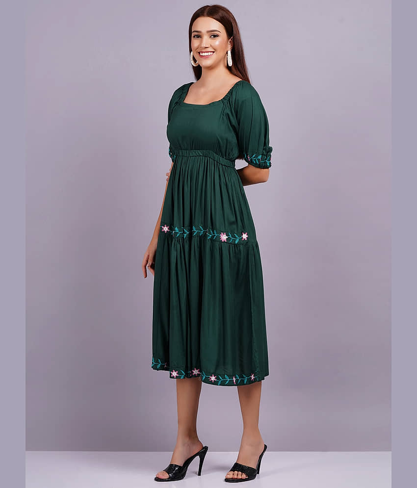HIGHLIGHT FASHION EXPORT Women Rayon Solid Fit & Flare Dress ( Green ) view 2