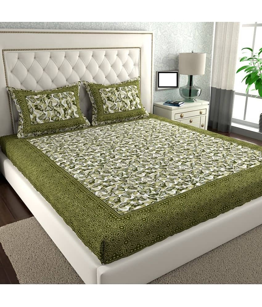 Cosito Cotton 1 Double Bedsheet with 2 Pillow Covers ( Green )