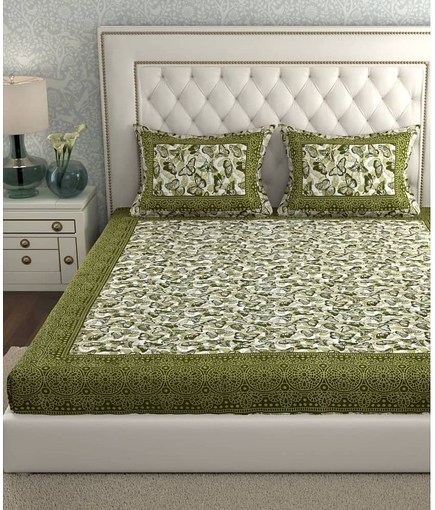 Cosito Cotton 1 Double Bedsheet with 2 Pillow Covers ( Green ) view 2