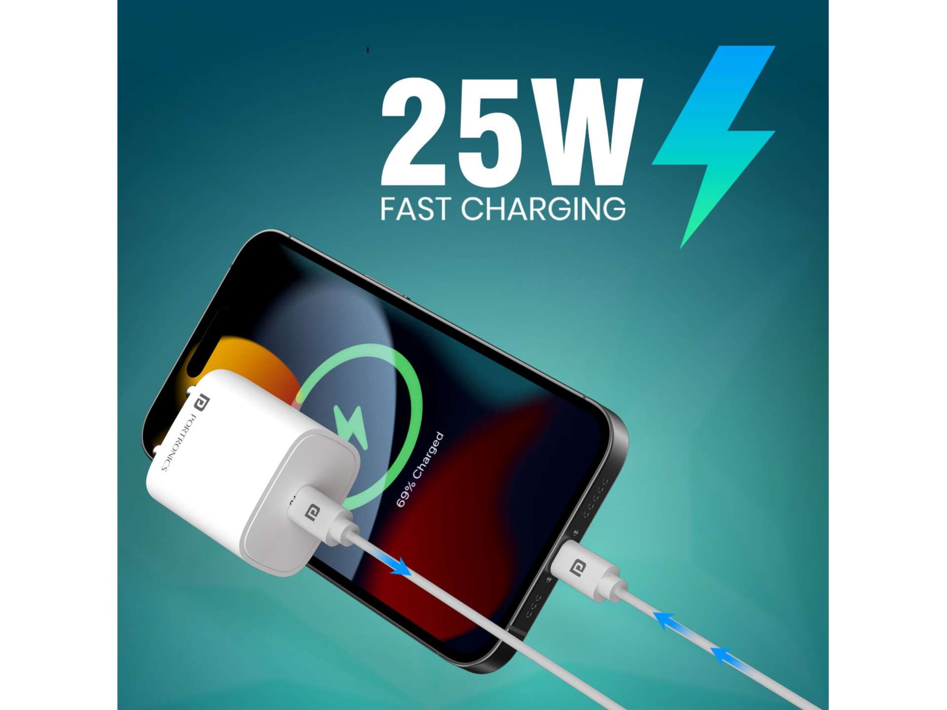 Portronics Adapto 25 Plus GaN Technology, 25W Fast Charging, Type C PD Adaptor view 2