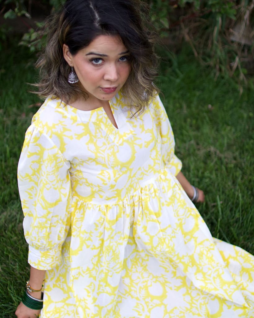 Sunshine Yellow Organic Cotton Casual dress by Aagaaz Jaipur view 2