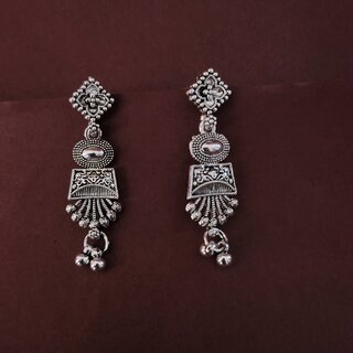 Elegant Stylish Oxidized Silver Tone Necklace and Earrings Set Brass Alloy Necklace with Earrings for Women (Set of view 2