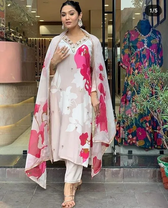 Floral Embroidered Kurta Set with Dupatta view 2