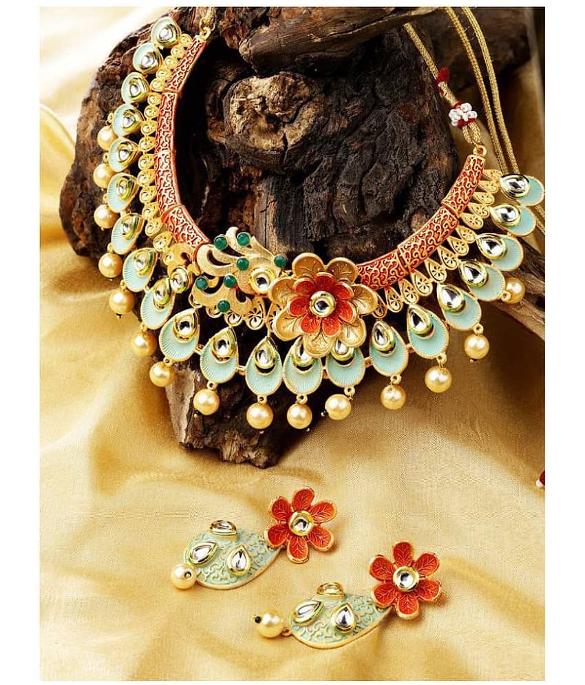 Priyaasi - Multicolor Brass Necklace Set ( Pack of 1 ) view 2
