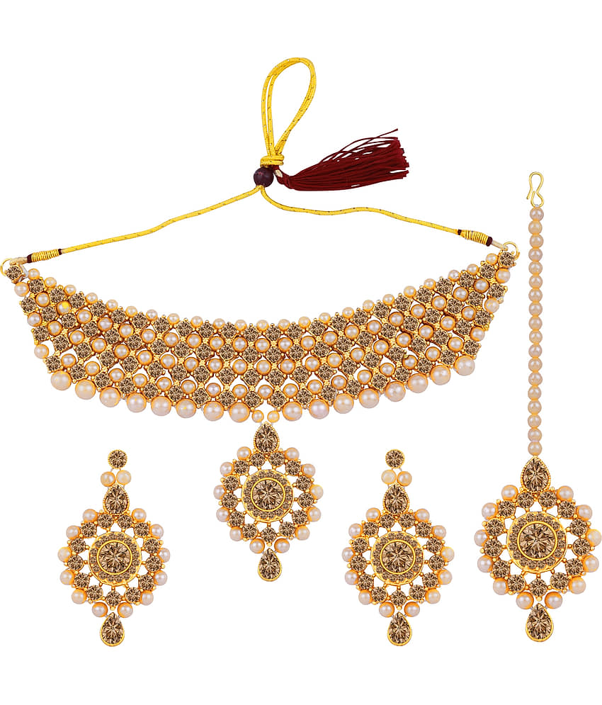 ShreejiHuf Alloy Golden Traditional Necklaces Set Choker view 2