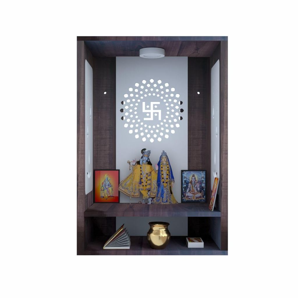 Maa Kripa Art And Craft - Pavitra Pooja Mandir for Home&Office, Wall Mounted Engineered Wood Temple with Wpc Jalli Design&Led Spot Light, Size-H20.5 X L14.17 X W8.3 Inch view 2