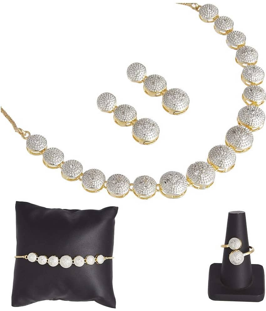 Navya Collections Alloy Silver Contemporary Contemporary/Fashion 18kt Gold Plated Necklace set Combo view 2