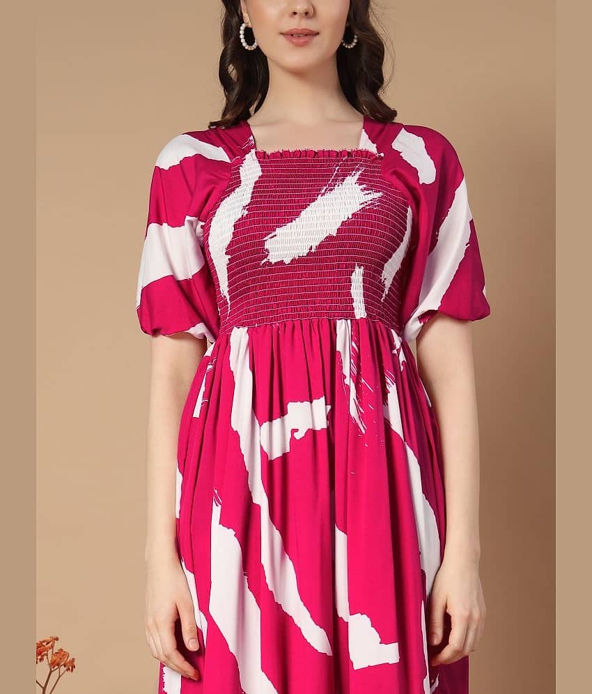 OTABU Women Polyester Printed Fit & Flare Dress ( Coffee ) view 2