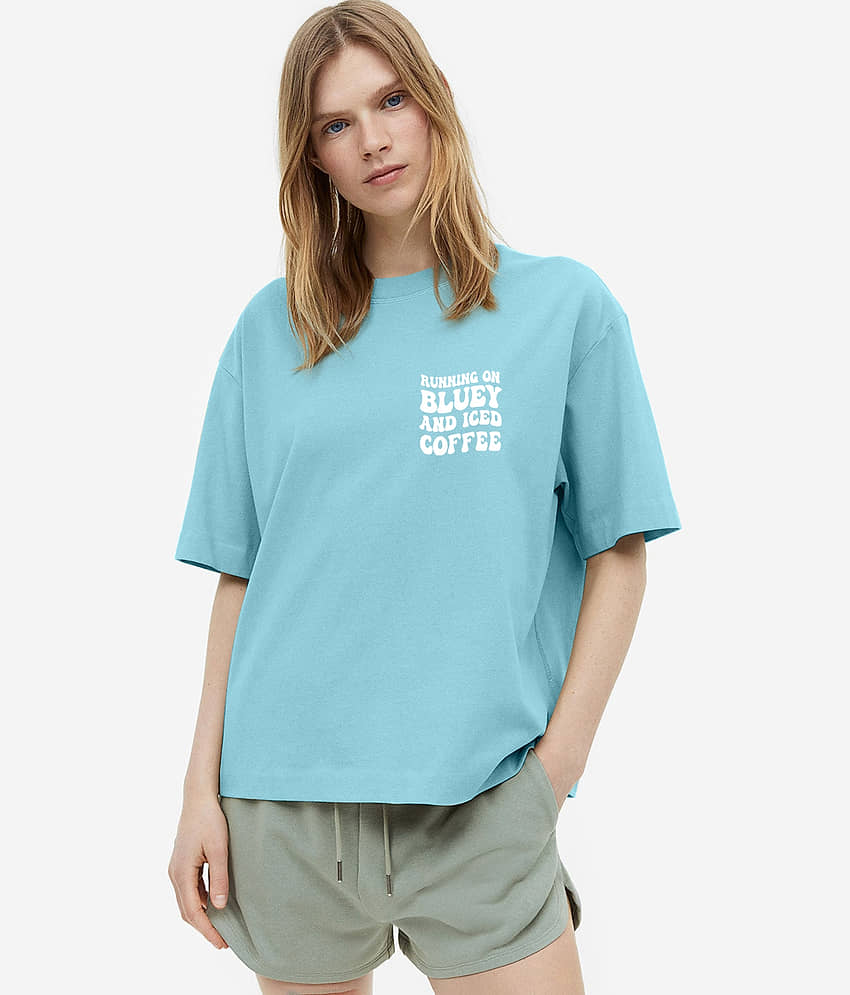 Faltu.co Women Cotton Printed Oversized Fit Round Neck T-Shirt ( Sea Green ) view 2