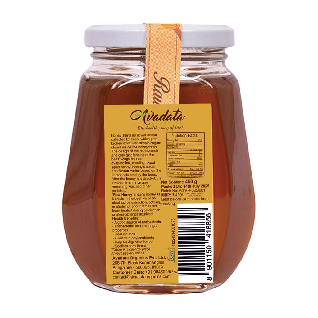 Avadata Organics Raw Honey 450 GM view 2