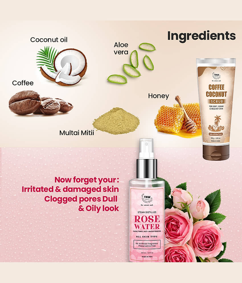TNW - The Natural Wash Coffee Coconut Scrub & Rose Water Face & Skin Care Combo Facial Kit 300g mL Pack of 2 view 2