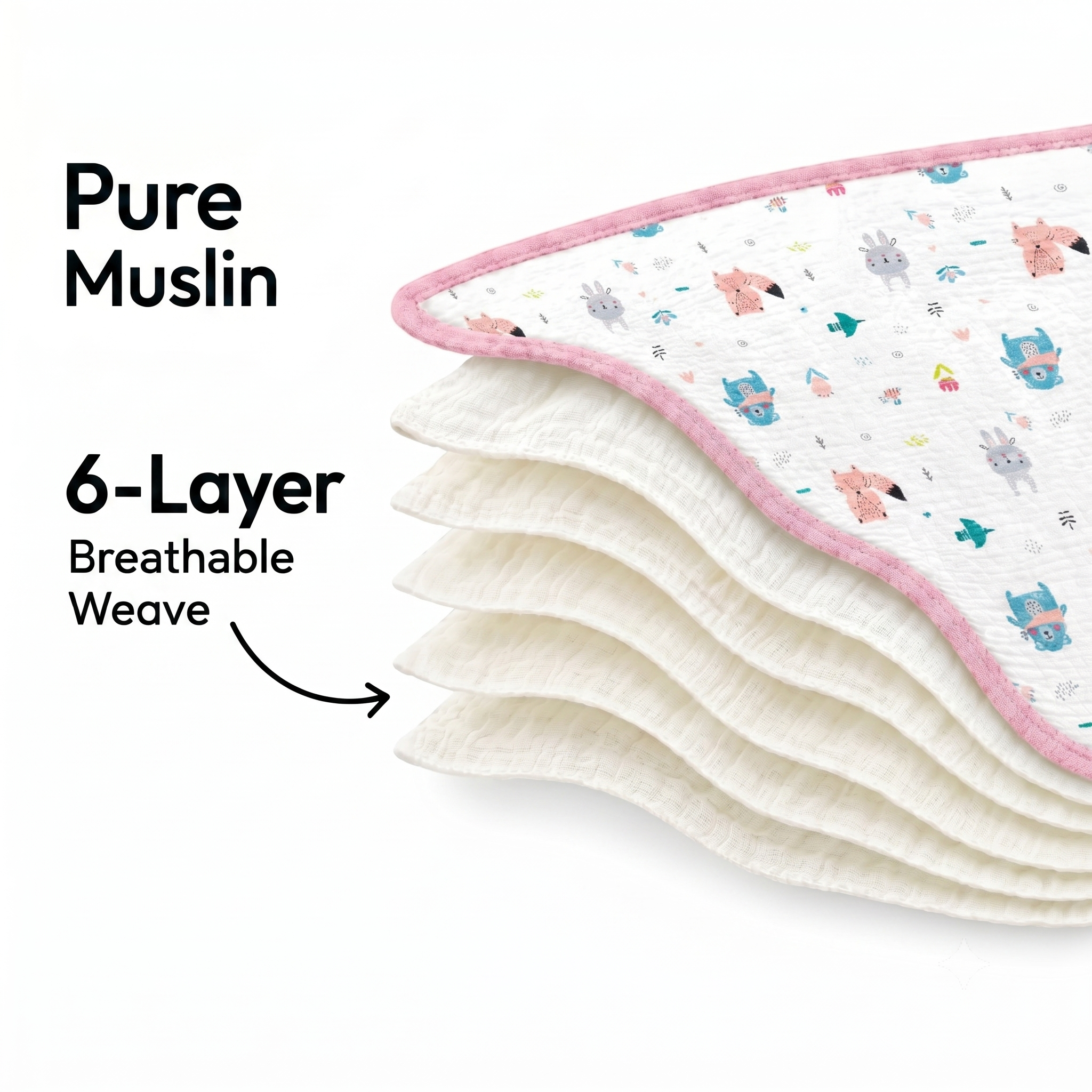 6-Layer Muslin Cotton Baby AC Blanket — Ultra-Soft, Breathable & Lightweight Blanket for Newborn to 6 Years, Stroller Cover & Crib Sheet (White and Pastel Pink) view 2